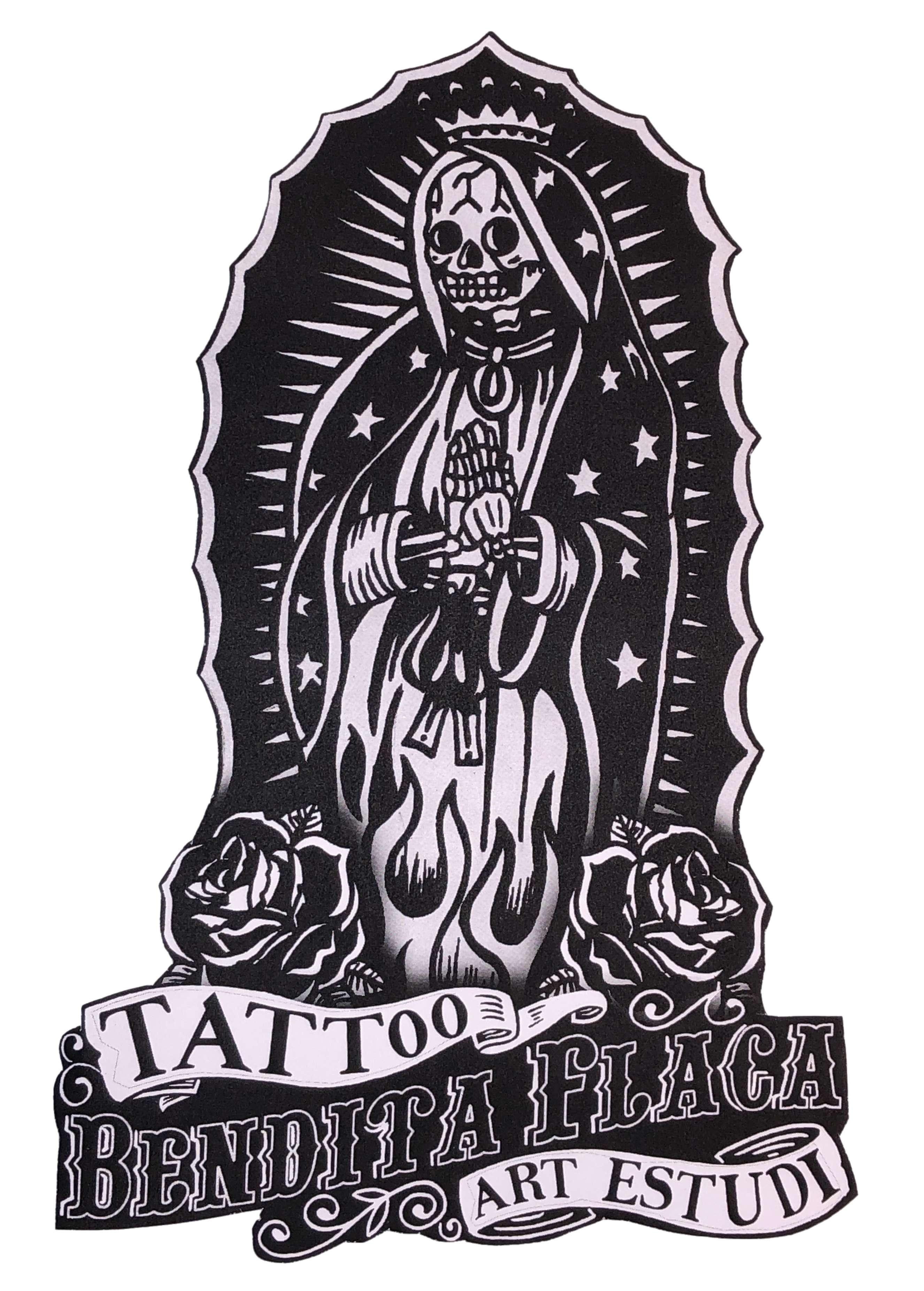 Logo Calavera Bendita Flaca con transparencia Estudio de tatuajes en Mataró